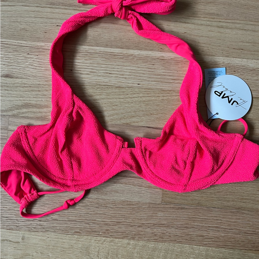 JMP - Hot Pink Textured Halter Bikini Top